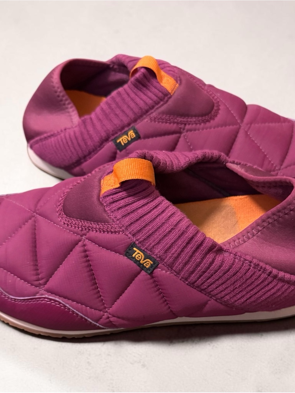 Teva Quilted ReEMBER Moccasin Slip-Ons in Berry with Orange Pull Tab
